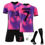 Laste spordiriietus Mbappe Paris Kolmas m&auml;ngukomplekt 2021 Hooaeg 4-osaline komplekt Lilla Pol&uuml;ester 110-120 CM lilla