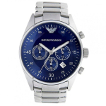 Emporio Armani AR5860 Sinise sihverplaadiga kronograafmeeste k&auml;ekell 43mm h&otilde;be