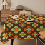 1 tk Vintage Lilleline Pol&uuml;ester Laudlina, Oranži ja Rohelise Kontrastv&auml;rvi, Nostalgilise S&ouml;&ouml;gitoa ja Elutoa Kaunistuseks, Pop Art Stiilis Lilleline Laudlina 60*102inch(150*255cm）