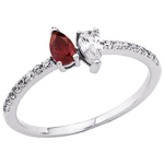 Bague Argent 'Scarlett' rouge blanc (rhodi&eacute;) 52 punane