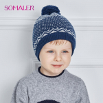 SOMALER geomeetrilised puuvillased m&uuml;tsid, talvem&uuml;tsid, soojad, paksud, kootud k&otilde;rvad, m&uuml;tsid Pom pom poisi m&uuml;tsid lastele nokam&uuml;tsid Poisid Gorro 12-18m tumesinine v&auml;rv