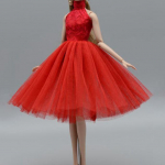 Punane k&otilde;rge kaelusega balletikleit Barbie-nuku riided 1/6 nukkude tarvikud tantsur&otilde;ivad 4-kihiline seelik peokleit punane