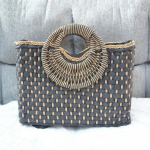 Yogodlns Vintage k&auml;sitsi valmistatud &otilde;lgkott naiste suvine suure mahutavusega rannakott Weave k&auml;ekott Puhkus rotangist k&auml;epidemega kott Kintted Totes 38*13*26cm must