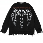 Gooti pikkade varrukatega naiste rebenenud kampsun Hip Hop t&auml;navar&otilde;ivad, tr&uuml;kitud punk jaapani stiilis talvine naiste kootud &uuml;lisuur sviiter Crewneck Grunge 2XL valge