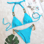 Seksikas l&auml;ikiv Rhrinestone Diamond Halter Bikiinid Naiste ujumisriided Naiste ujumisriided Kaheosaline bikiinikomplekt supelkost&uuml;&uuml;m ujumine S sinine