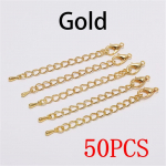 5/50 tk/LOT 50 mm tooniga pikendusega sabakett homaari klambritega pistik isetegemise ehete jaoks. Leidmine K&auml;ev&otilde;ru kaelakee GOLD-50PCS