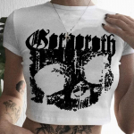Vintage l&uuml;hikeste varrukatega T-s&auml;rk 90ndate gooti Harajuku mustriga croptop skelett Skull punk streetwear esteetiline naiste mujer top S must