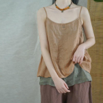 Johnature Naiste Vintage Tikandid Camis Patchwork V&auml;rv Suvine Pehme Ramie Kvaliteetsed Topid Naistele Camis One Size kohv/oranž