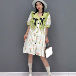 XITAO Bow Fashion Print vabaaja volangidega kleit WMD6451 One Size valge
