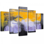 Viieosalise pildiga l&otilde;uenditr&uuml;kk Abstraction Yellow Violet 100x70 hall v&auml;rv
