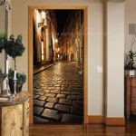 Pruun uksekleebis Vin&uuml;&uuml;l Dekoratiivuksed Puidutera 3D Jalutusk&auml;igu maastik Kleeptapeet Ukse terasest esik&uuml;lje kleebised 90x200cm(cut 2 pcs)