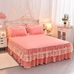 3 TK Voodipesu Voodi seelik Padjap&uuml;&uuml;r pits voodi seelik Four Seasons Nahas&otilde;bralik printsessi stiilis pits libisemiskindel voodikate madratsi kaitsekate 200*230cm 3PCS tumeroosa v&auml;rv