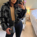 Tugev peegelt&otilde;mblukk Massiivne peegel-pu-nahast krae kardigan valge pardisulejope naistele XXL must