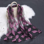 Kevad-suvi uus p&auml;ikesekaitsekreem siidist sall L&otilde;igatud lilledega sall Rose Jacquard sall Silk Organza Leaves-Purple