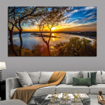 Moodne p&auml;ikeseloojangupuu taevas loodusmaastik, l&otilde;uend, maalimine plakatid ja tr&uuml;kised Cuadrose seinakunst Elutoa kodukaunistus Ilma raamita 20cm&times;40cm No Frame