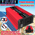 4000 W autokaubiku toiteinvertermuundur, 12 V alalisvoolu kuni 240 V vahelduvvoolu, siinuslaine, 2 USB laadijat 12V to 110V punane