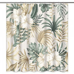 Suvine du&scaron;ikardin Roheline troopilise taime palmipuu valge lilleline Havaii botaanilised du&scaron;ikardinad vannitoa jaoks 12 konksuga 180x200cm