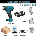 1000 W juhtmeta kuumutusp&uuml;stolid Elektrilised kuuma&otilde;hup&uuml;stolid Elektriliste t&ouml;&ouml;riistade kuivati ​​kahanevate m&auml;hkimist&ouml;&ouml;riistade jootmiseks 18 V aku jaoks 2*Batteries