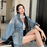Uus moodne teksajakk naiste avaralt liibuv Korea versioon retro stiilis Hongkongi stiilis Bf stiilis pikkade varrukatega teksajakk top M