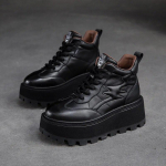 Johnature ehtsast nahast paksu tallaga pl&uuml;&uuml;s, soe paeltega lameda platvormiga kingad Retro vabaaja naiste l&uuml;hikesed saapad 39 must