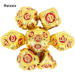 7 tk kuldne punane hammasratas metallist t&auml;ringud, t&auml;ismetallist mitmetahuline t&auml;ringukomplekt, mis sobib rollim&auml;nguks RPG lauam&auml;ngu kaardim&auml;nguks mitmev&auml;rviline