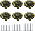 Pronksv&auml;rvitud kapinupud Vintage kummutite sahtlinupud Daisy lillelised sahtlit&otilde;mbed m&ouml;&ouml;blikaunistuseks Antiikne kapi k&auml;epideme t&otilde;mme 6pcs