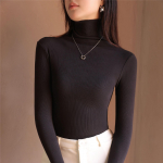 S&uuml;gis- ja talvine naiste alumine s&auml;rk virnastatud k&otilde;rge kaelusega paksendatud Draloni triibuline sisemine pikkade varrukatega &uuml;lemine m&otilde;&otilde;n M must