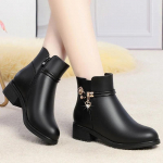 Ema puuvillased kingad keskealised ja vanad naiste kingad Nahast pehme p&otilde;hjaga keskmise kontsaga puuvillased saapad Paksu kontsaga l&uuml;hikesed saapad Talvised pl&uuml;&uuml;sisaapad 41 must