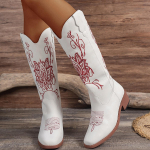 Naiste kauboisaapad s&auml;&auml;re keskosa Cowgirl saapad Tikitud Western Chunky Heel T&otilde;mbavad p&otilde;lvele K&otilde;rged saapad Naiste kunstnahast saapad vabaaja saapad 36 valge