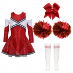 Cheerleader kost&uuml;&uuml;m t&uuml;drukutele Cheer Leader Sequins pikkade varrukatega kleidikomplekt pom pomidega Halloweeni s&uuml;nnip&auml;evapidu 5-6 Years