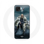 &Uuml;mbris Samsung Galaxy A22 5G Vikings Series 6. hooaja jaoks Ragnar Lothbroki logo V M&otilde;&otilde;k, hall &auml;hmane taust