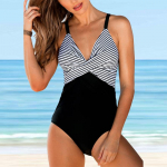 Naiste &otilde;lapaeltega ujumistrikoo must-valge triibuga prindiga bikiinid Tankini ujumistrikoo S must