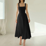 Naiste Camisole kleit Seksikad kokteilikleidid naistele &Otilde;htupeokleit Elegantne rihmaga kandiline kraega kleit XL must