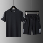 Suvine kolm baari meeste j&auml;&auml;siidist &uuml;mara kaelusega l&uuml;hikeste varrukatega l&uuml;hikeste p&uuml;kste komplekt, kiirelt kuivav sportlik jooksukomplekt meestele XXXXXL