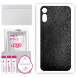apgo Protective Skin Sticker for the back compatible with Motorola Moto E (2020), Wrap Film, Foil, Vinyl - Pattern Black Leather