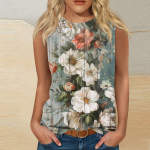 Naiste vabaaja tuunikatopsid, mida kanda koos s&auml;&auml;ristega, varrukateta suvised tr&uuml;kitud s&auml;rgid, pluusid L armee roheline v&auml;rv