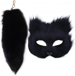 Therian mask ja sabakassi mask Therian Women Fox Wolf karvase maski kassi kost&uuml;&uuml;mikomplekt must