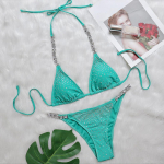 Bikiinid Sexy Hot Drilling poolitatud ujumistrikoo rihm Bikiinid ujumistrikoo S roheline