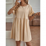 QICED Moodne suvine OL Temperament naiste puuvillane ja linane O-kaelusega A-kujuline seelikkleit L