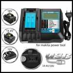 Sobib Makita 14,4 V / 18 V vooluindikaatori USB-&uuml;hendusega DC18RC multifunktsionaalne akulaadija EU Plug must