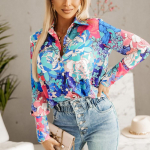 Kevads&uuml;gisene elegantsed mustriga pluusid, naiste n&ouml;&ouml;biga kaelarihmaga pikad varrukad vabaaja t&auml;navas&auml;rgid XL sinine