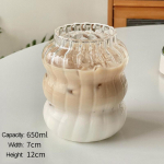 Ins Glass Cup Kuumakindel trummel Joogin&otilde;ud L&auml;bipaistev Teemahl Piim Kohvi Kruus Kodu Veeklaasid Triibuline Kruus 410/650/530ml 650ml