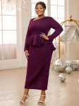 AOMEI Lillad elegantsed kleidid naistele kaldus kraega, pikkade varrukatega Peplum Pencil Bodycon Midi peokleidid 0XL lilla
