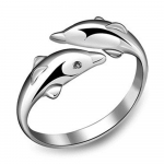 Armas Happy Double Dolphin Love Open Ring Emane h&otilde;betatud s&otilde;rmus opening adjustable