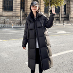 Talvine sooja Korea stiilis lahtine puuvillane mantel naistele Hongkongi stiilis, keskmise pikkusega XXL must