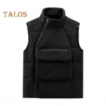 Meeste alla vest, krae, varrukateta, kaldus t&otilde;mblukuga suletav vest, esitaskutega &uuml;hev&auml;rviline puuvillane mantel XL must