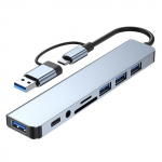 8-IN-2 USB A ja USB C jaotur C-t&uuml;&uuml;pi dokkimisjaam mitme pordiga adapter USB 3.0 kiire andmeedastus SD TF h&otilde;bedane hall v&auml;rv