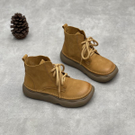 Johnature Retro ehtsast nahast l&uuml;hikesed saapad, laia varbaga pitsiga, veisenahast pehme tallaga naiste saapad 39 pruun