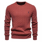 AIOPESON Meeste kaelkirjak tikandiga puuvillased kampsunid &uuml;mmarguse kaelusega klassikaline keerdmustriline pullover, kootud kampsun meestele M 65-75 kg alabama karmiinpunane v&auml;rv
