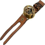 P&auml;ikesekell Steampunk Messingist K&auml;ekell Kompass Nahkrihm Antiikmessingist K&auml;ekell brown